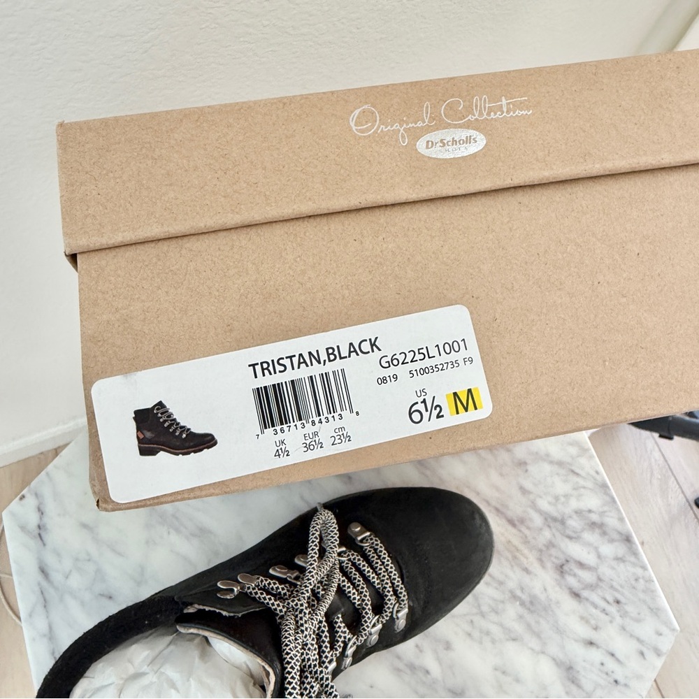 Dr. Scholl’s Tristan Hiking Boots Low Heel Black with Contrast Laces Ankle Boots - Picture 10 of 11